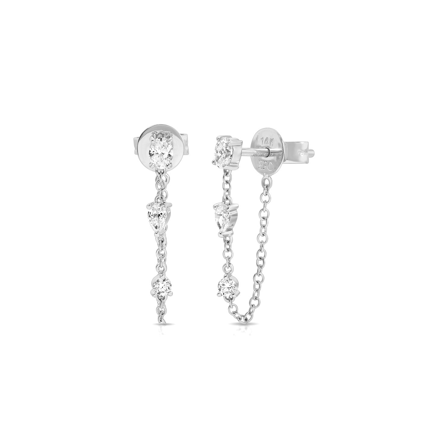 Mixed Shape Diamond Chain Stud Earrings