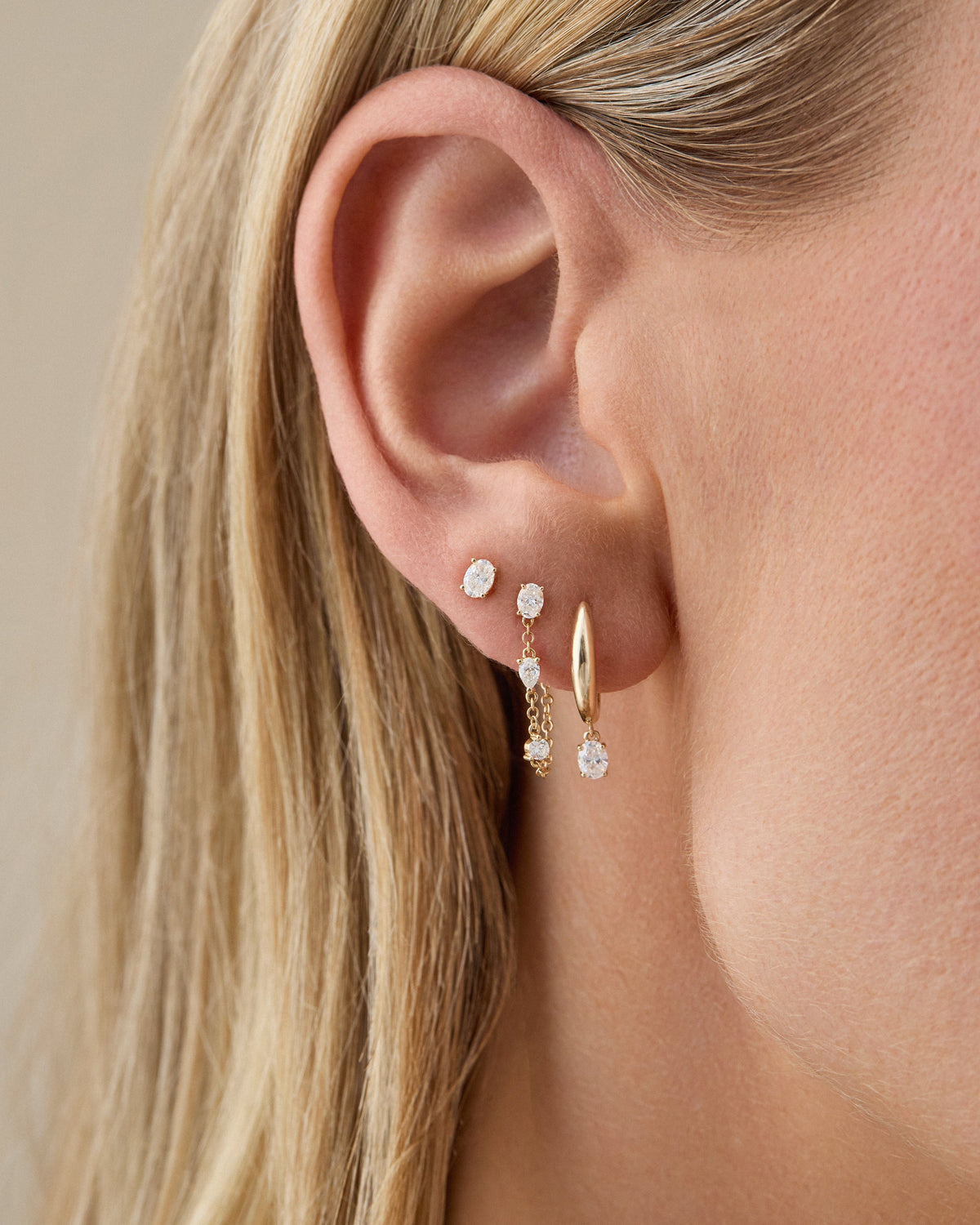 Mixed Shape Diamond Chain Stud Earrings