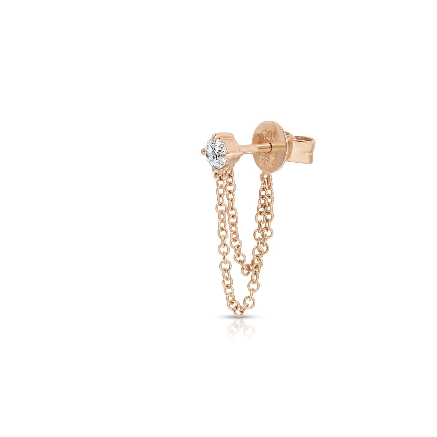 Solitaire Diamond Chain Stud Earrings