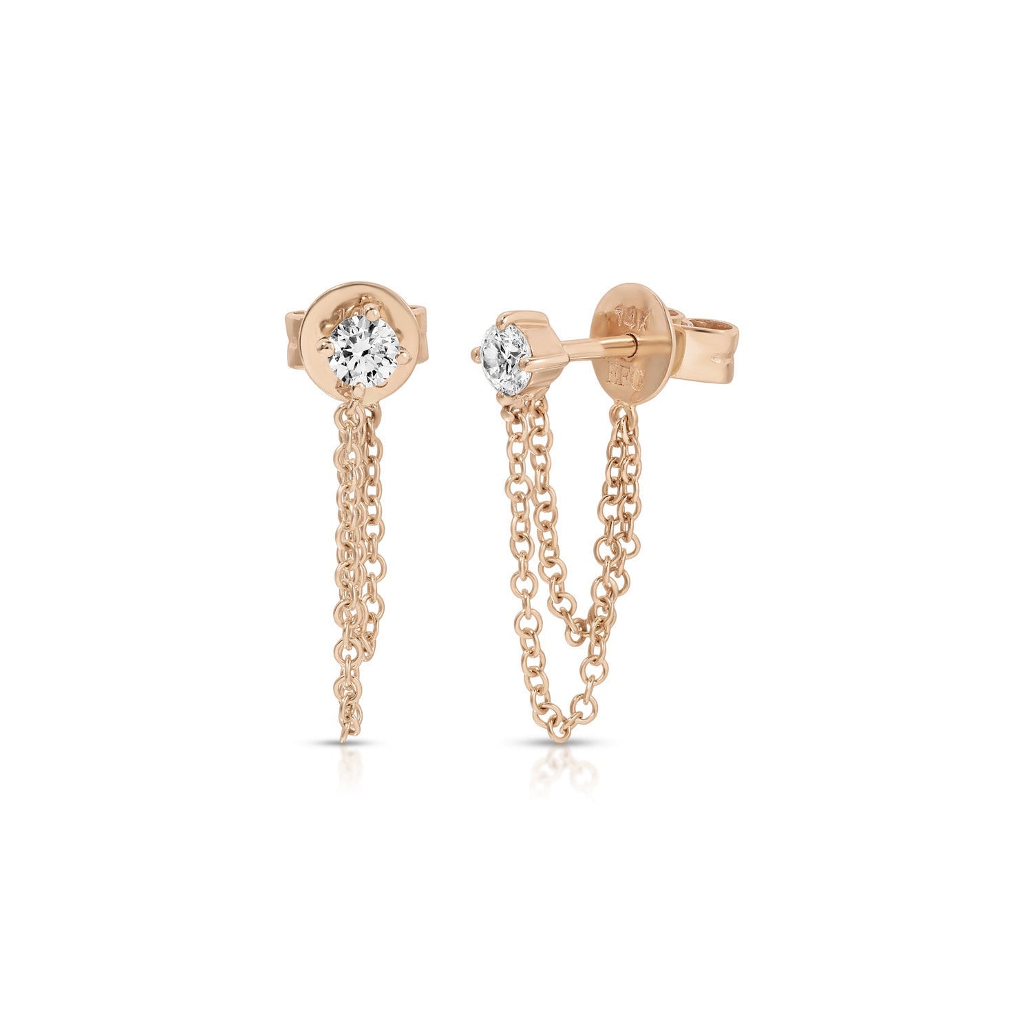 Solitaire Diamond Chain Stud Earrings