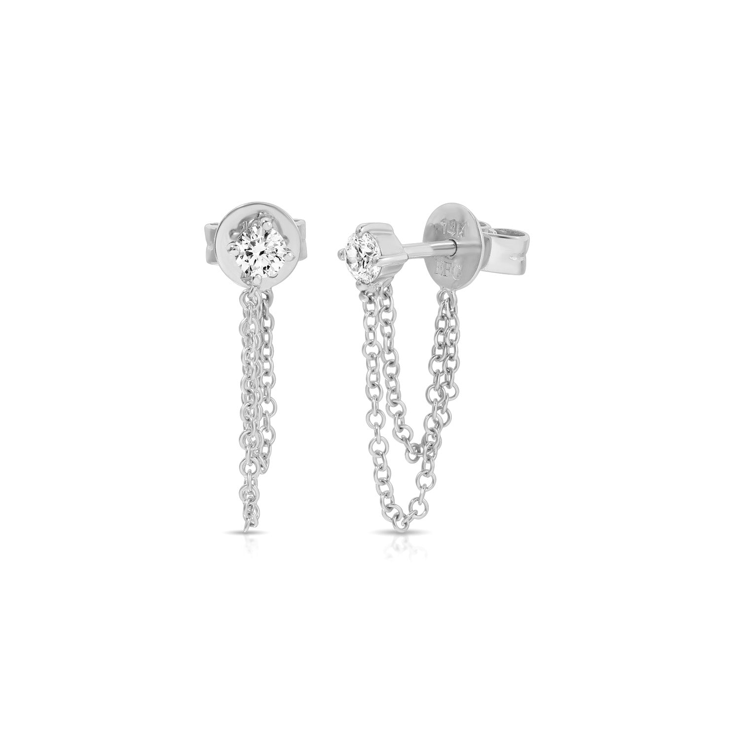 Solitaire Diamond Chain Stud Earrings