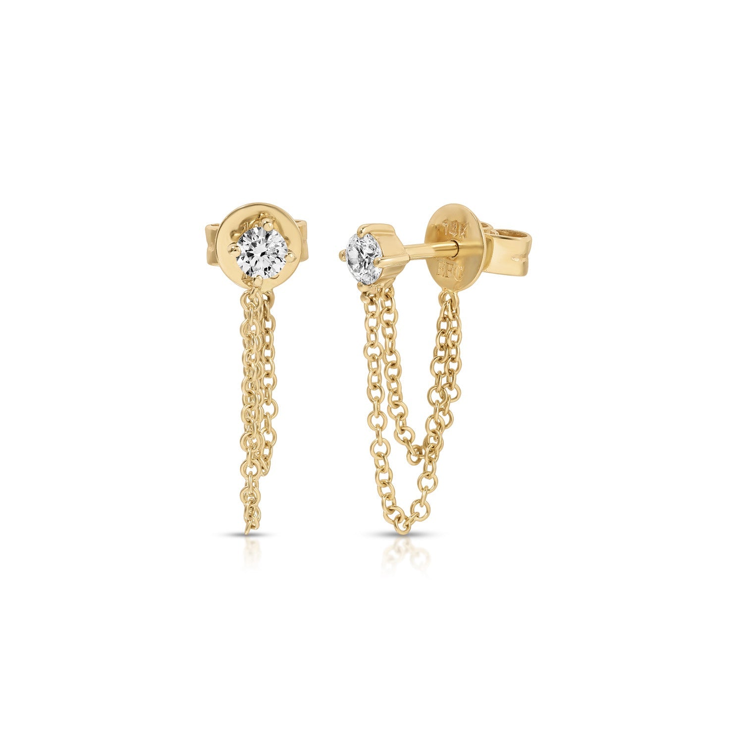 Solitaire Diamond Chain Stud Earrings