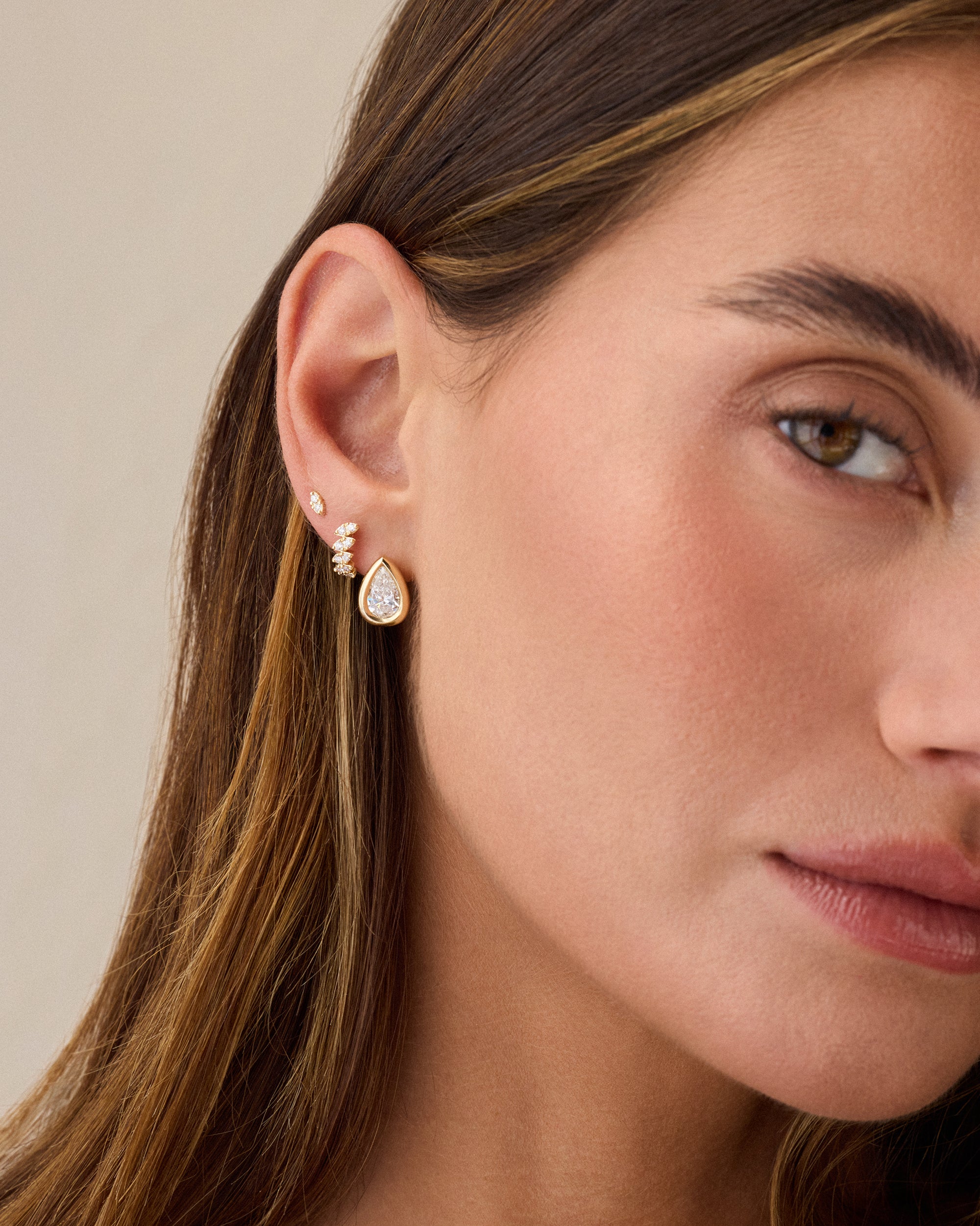 Full Cut Diamond Marquise Huggie Earring