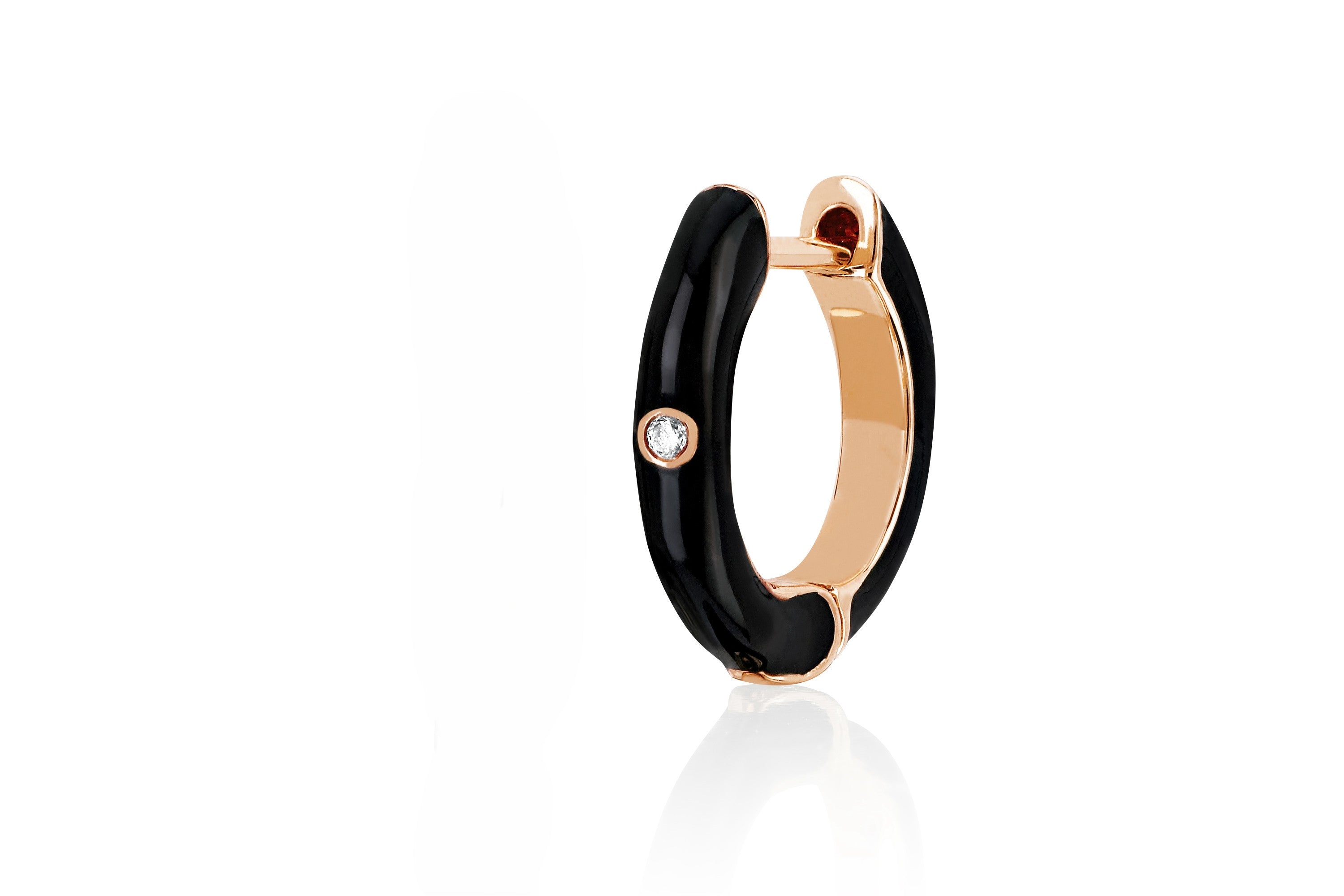 Diamond & Black Enamel Huggie Earring