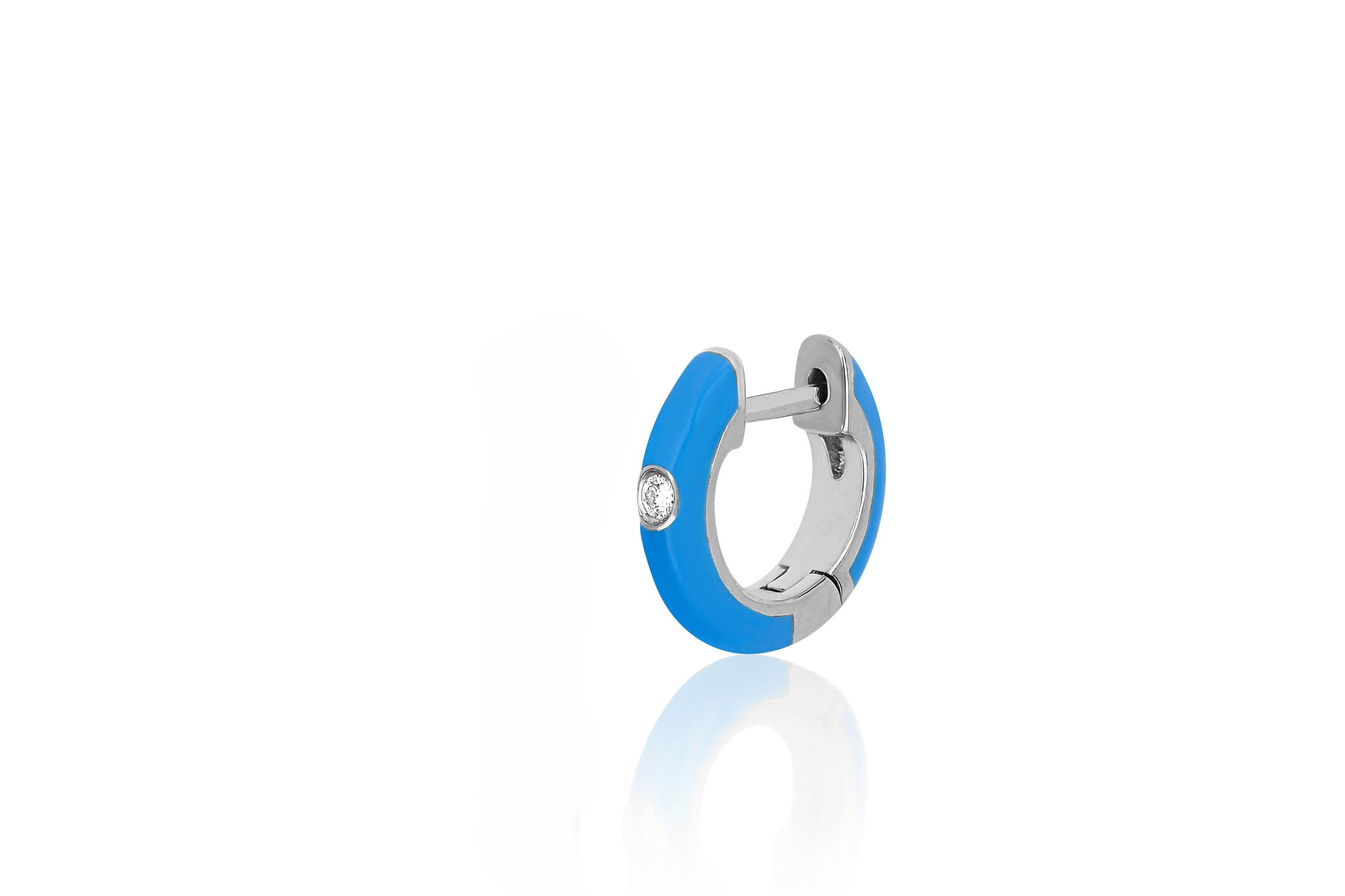 Diamond Blue Enamel Huggie Earring
