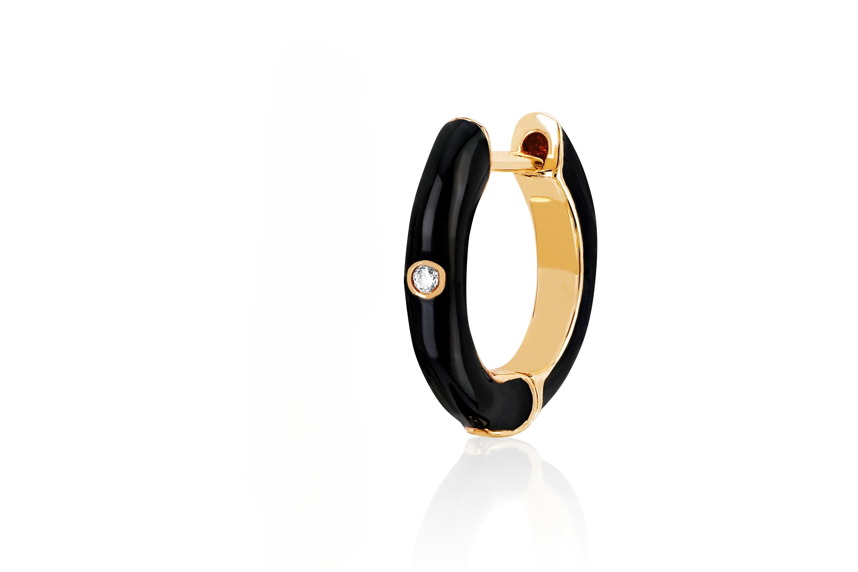 Diamond & Black Enamel Huggie Earring