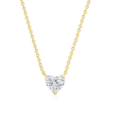 Diamond Heart Solitaire Necklace in 14k yellow gold chain with 1 carat heart shaped diamond