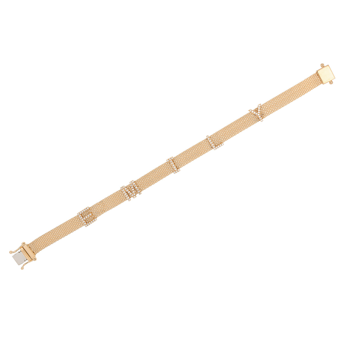 Diamond Mesh Name Bracelet in 14k rose gold with initials EMILY