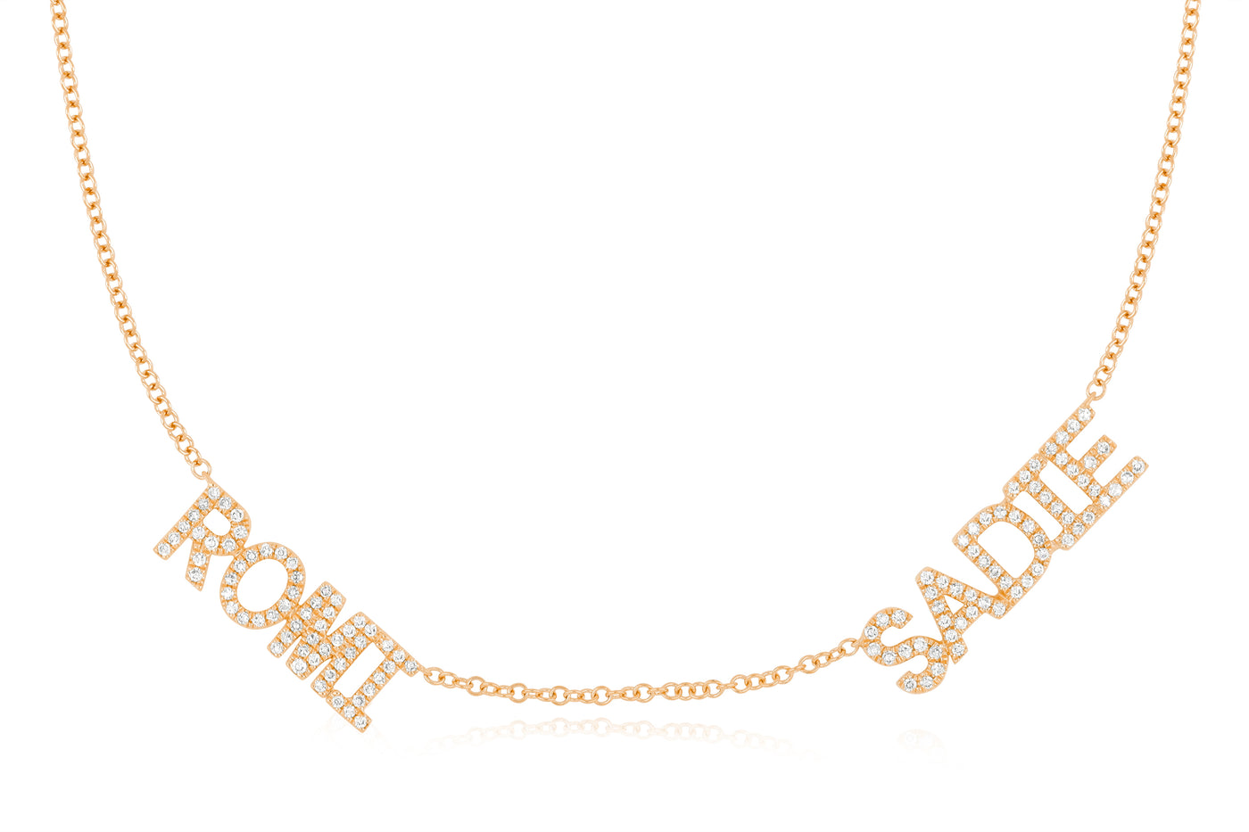 Double Diamond Block Name Necklace