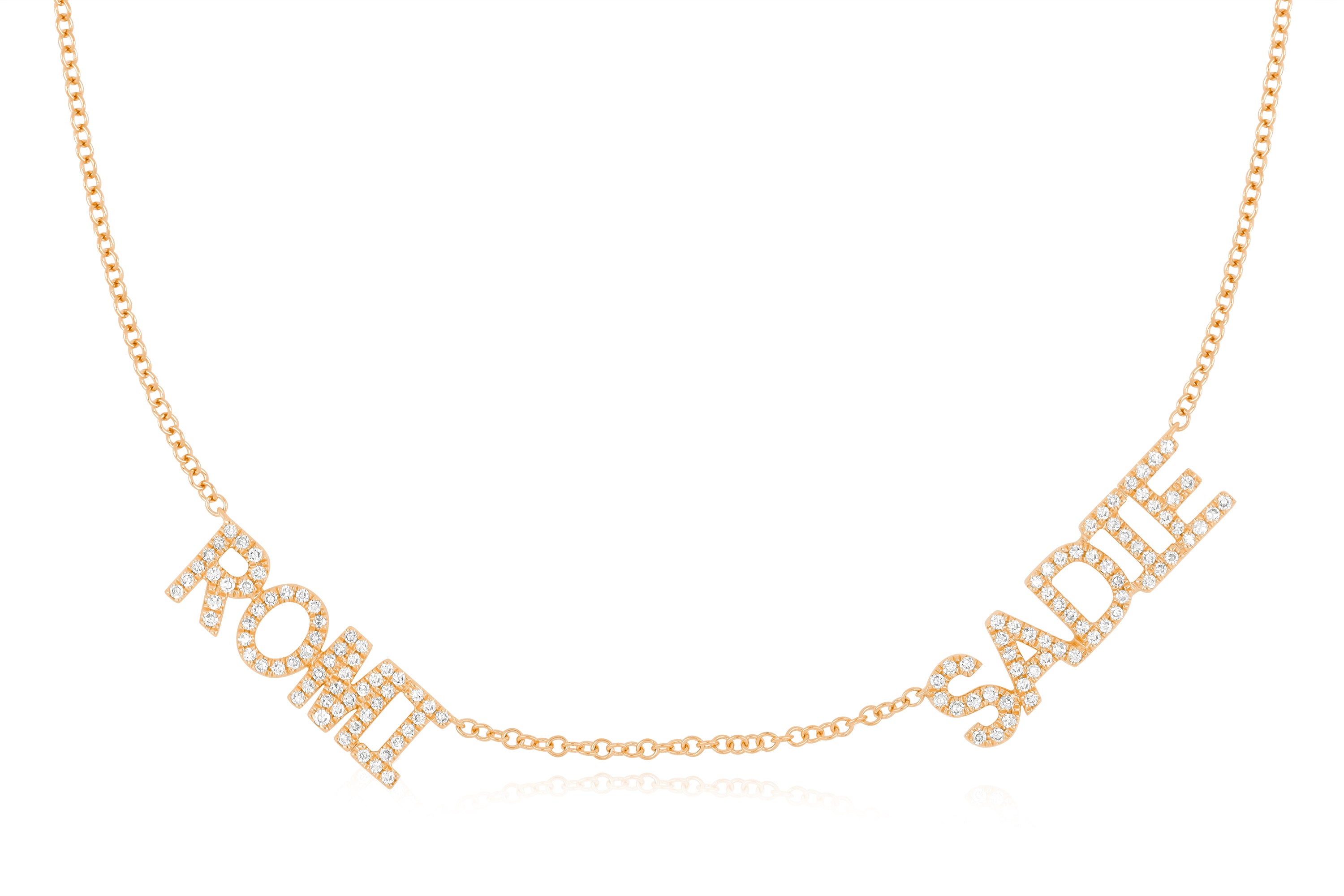 Double Diamond Block Name Necklace