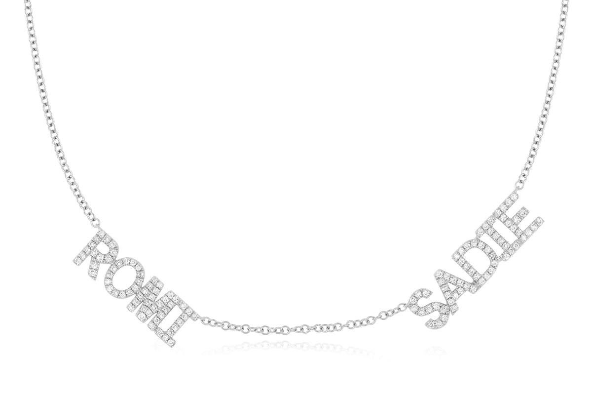 Double Diamond Block Name Necklace
