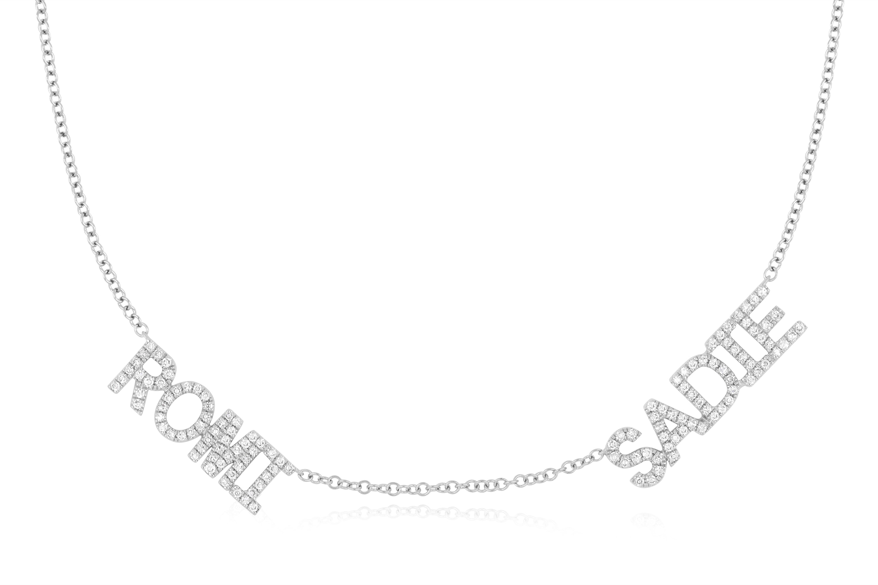 Double Diamond Block Name Necklace