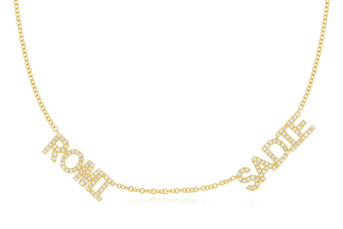 Double Diamond Block Name Necklace