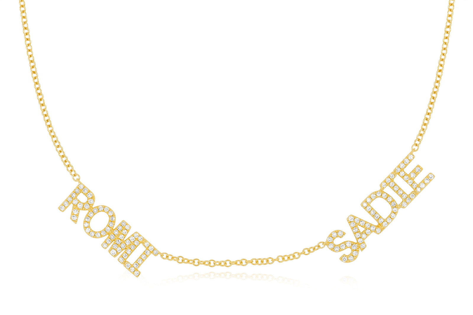 Double Diamond Block Name Necklace
