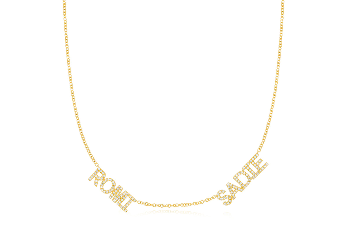 Double Diamond Block Name Necklace