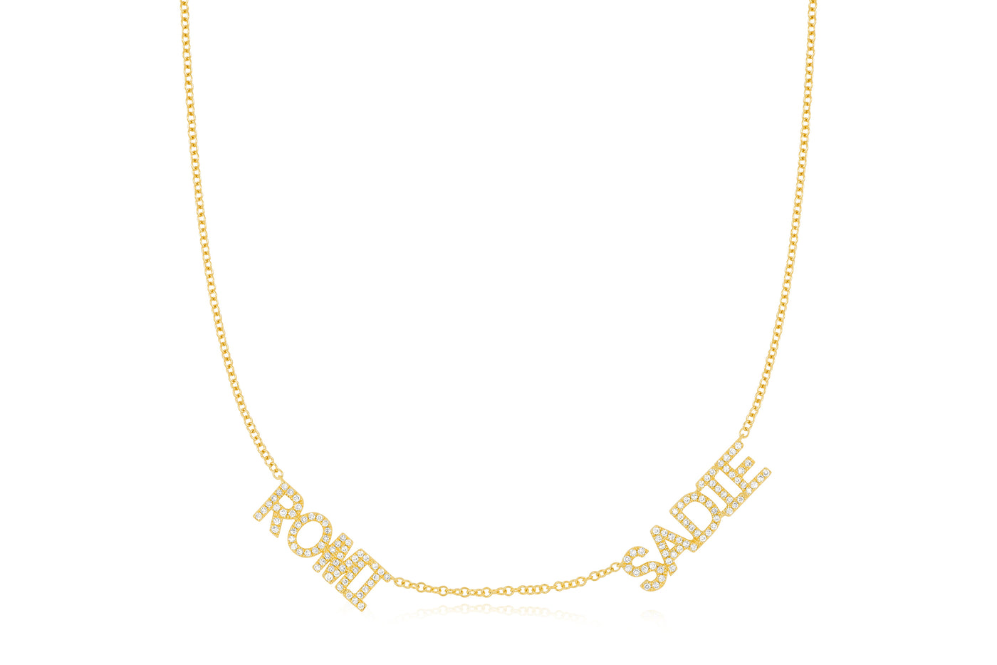 Double Diamond Block Name Necklace