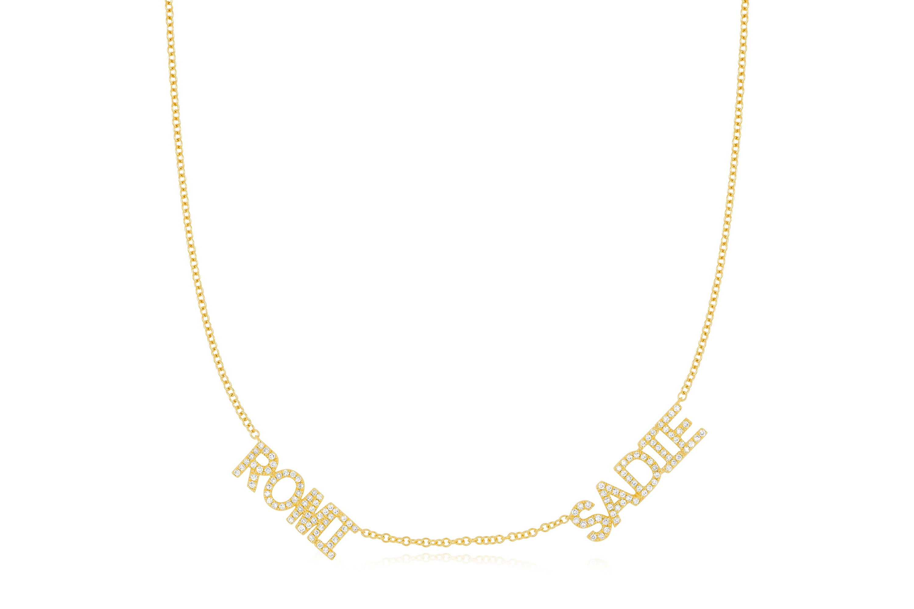 Double Diamond Block Name Necklace