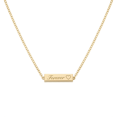Gold Block Chain Necklace with Engraving