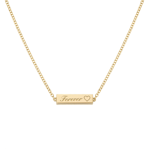 Gold Block Chain Necklace with Engraving