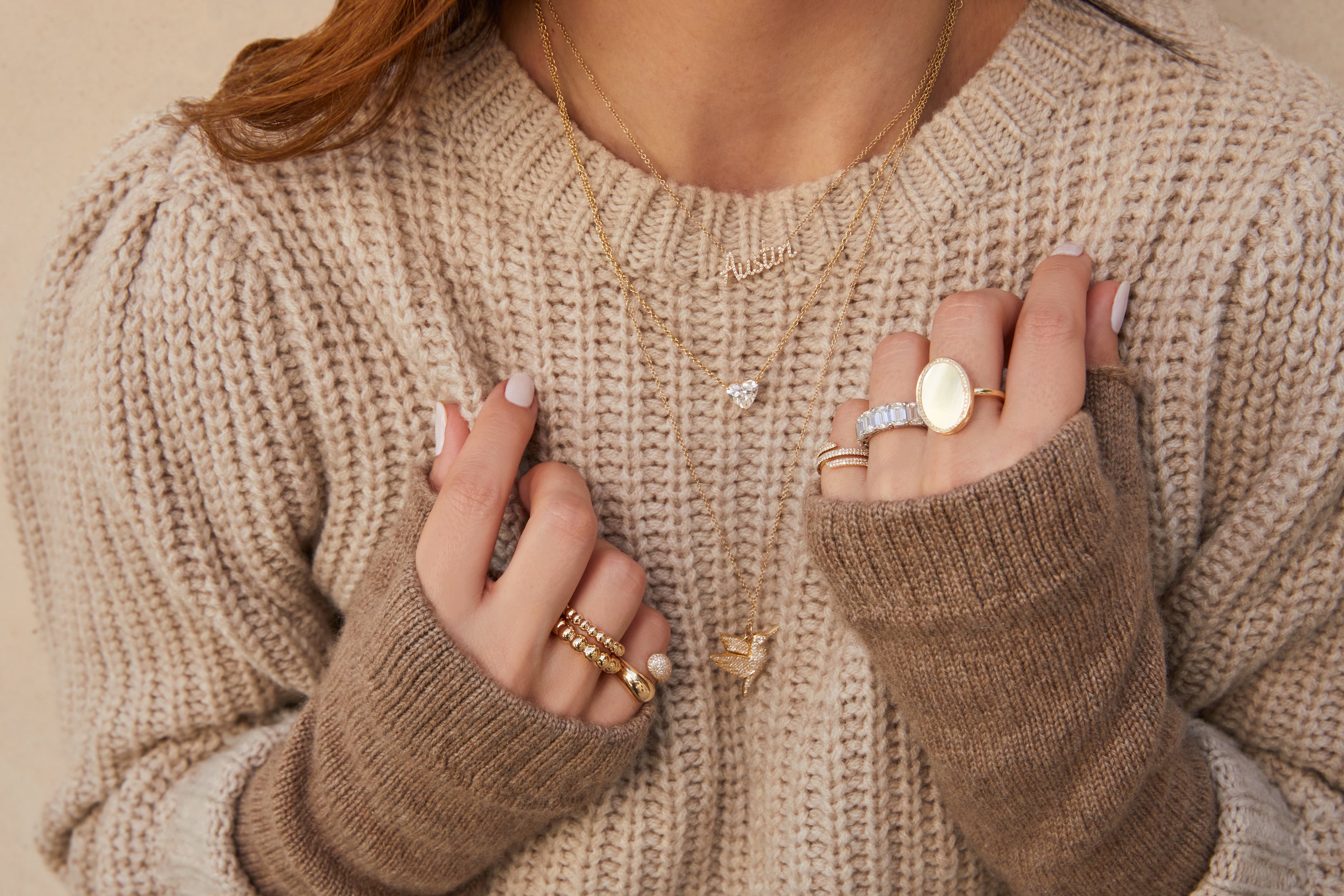 Mocha Cashmere Wrist Warmer styled with EF Collection Jewelry Pieces