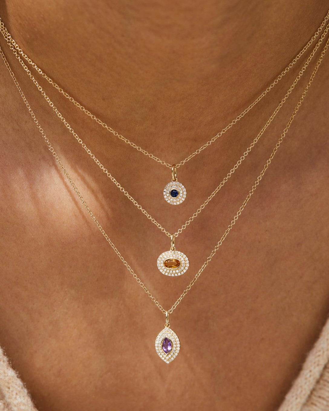 Diamond & Oval Citrine Gem Necklace