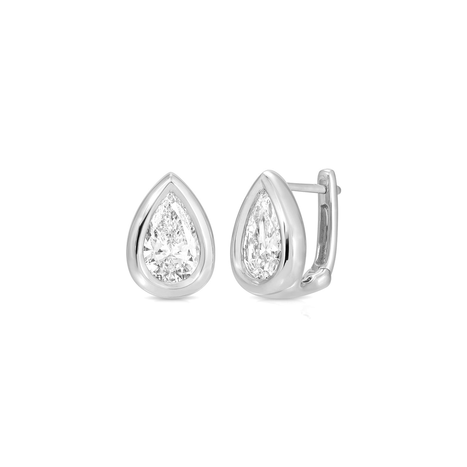 Bezel Set Pear Diamond Huggie Earrings