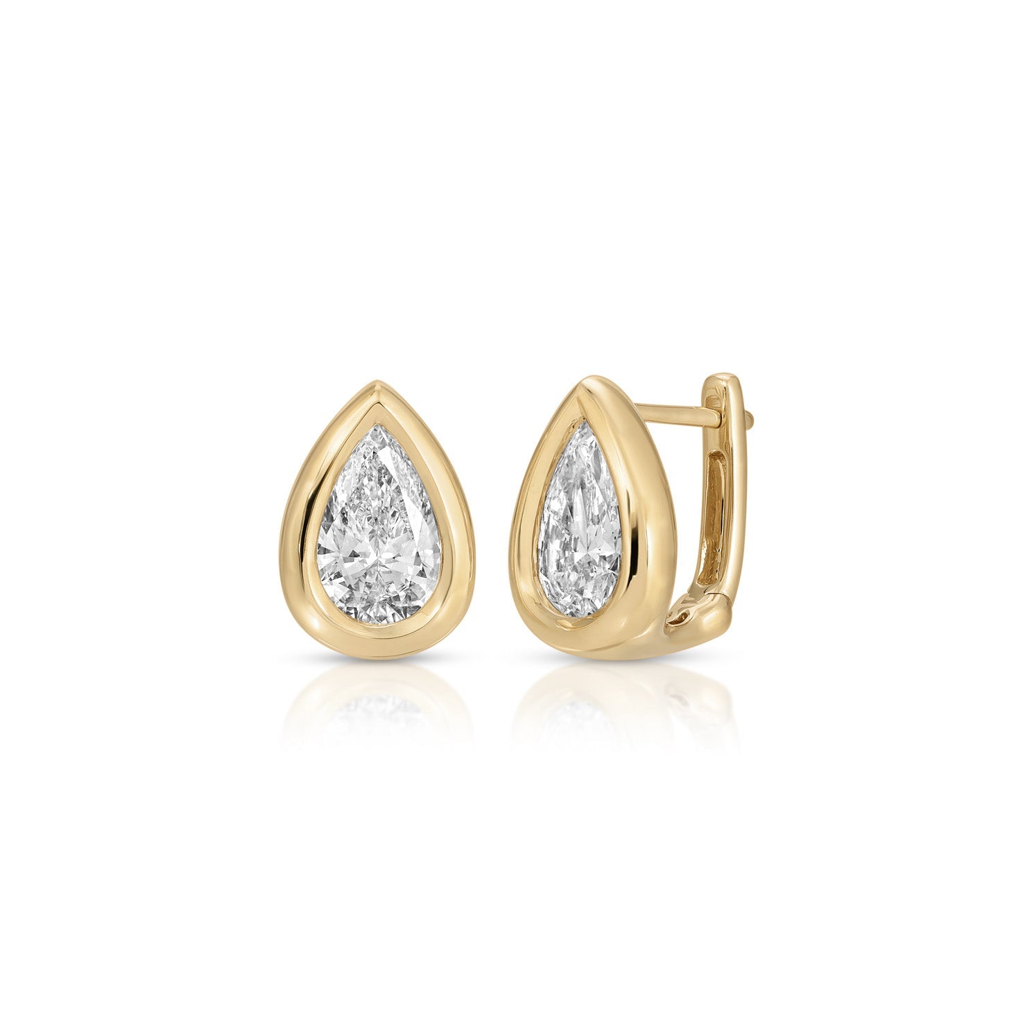 Bezel Set Pear Diamond Huggie Earrings