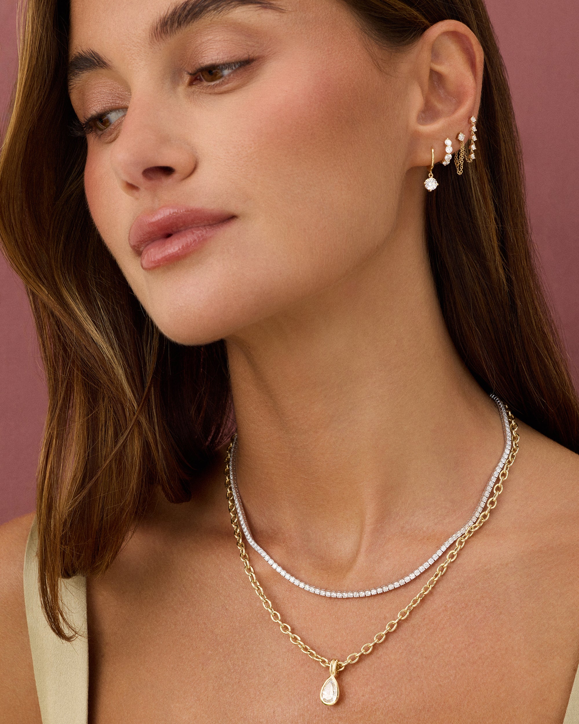 Diamond Drop Huggie Earrings