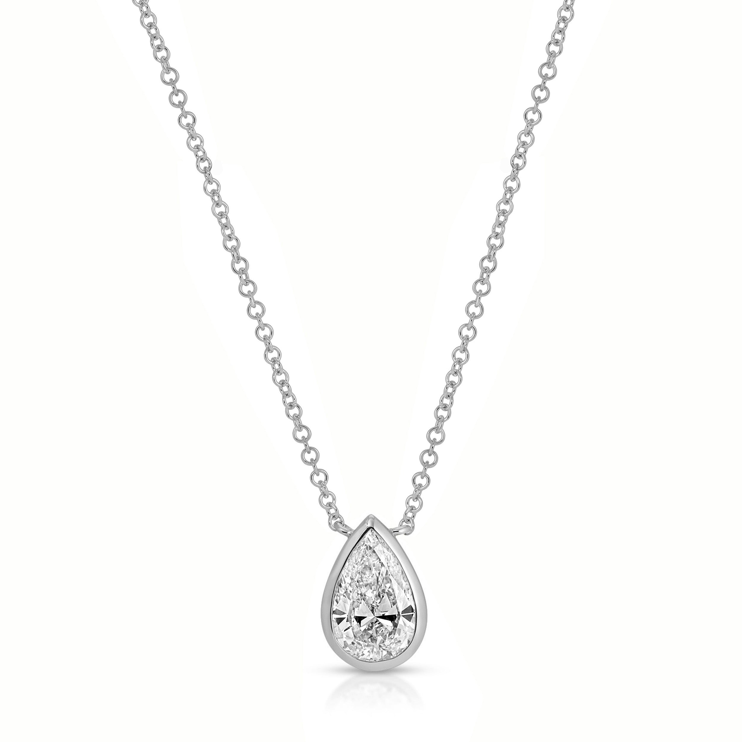 Floating Bezel Set Pear Diamond Necklace