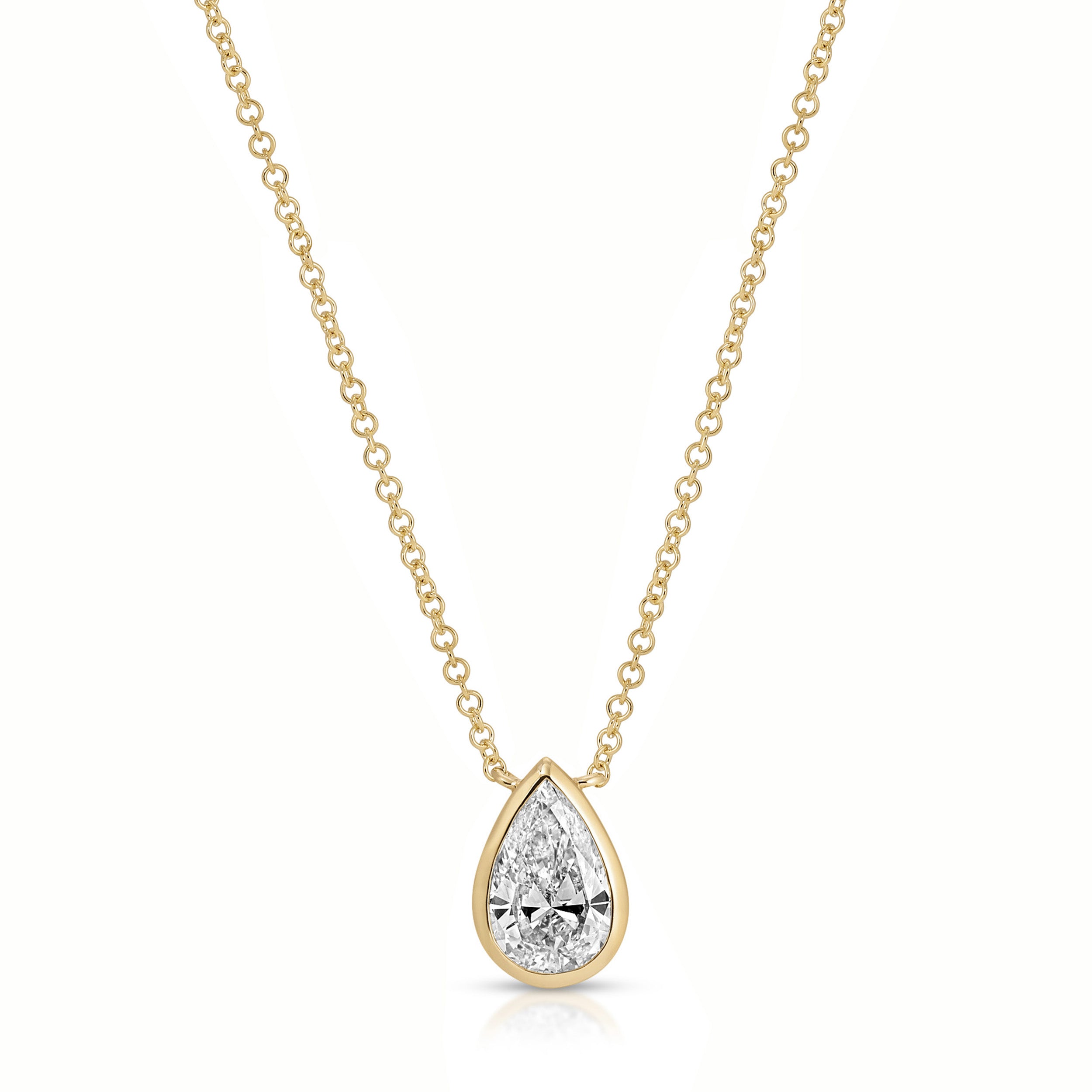 Floating Bezel Set Pear Diamond Necklace