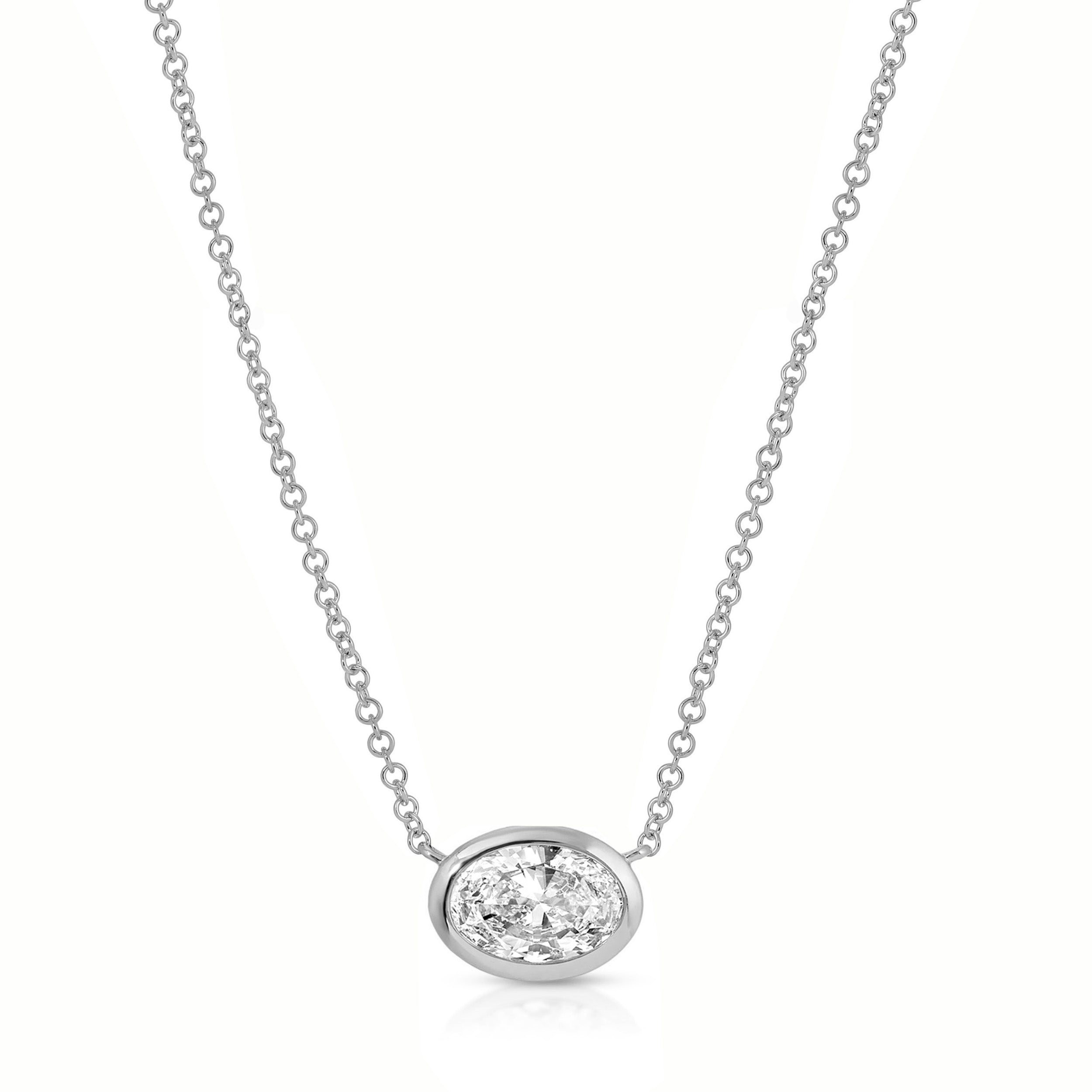 Floating Bezel Set Oval Diamond Necklace