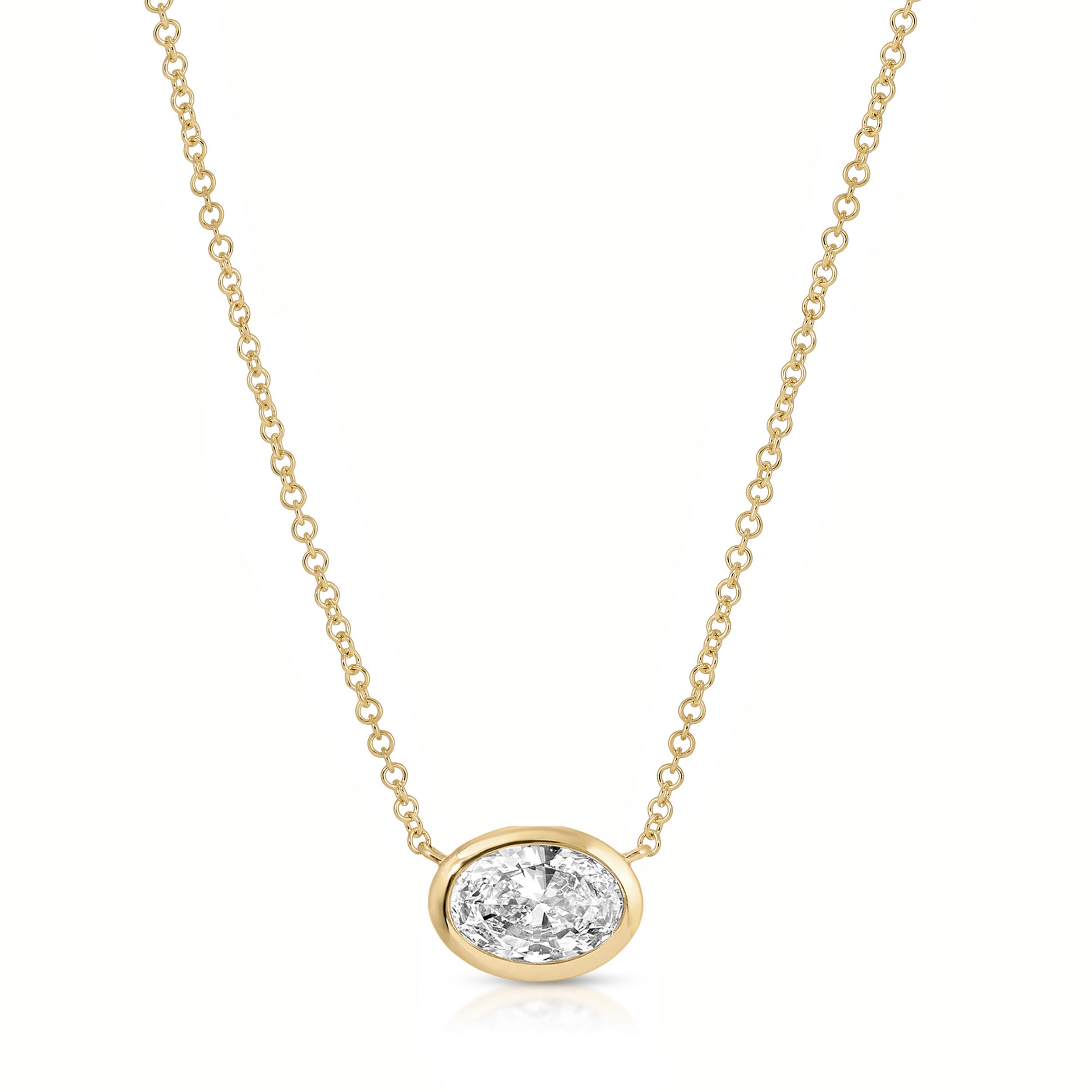 Floating Bezel Set Oval Diamond Necklace