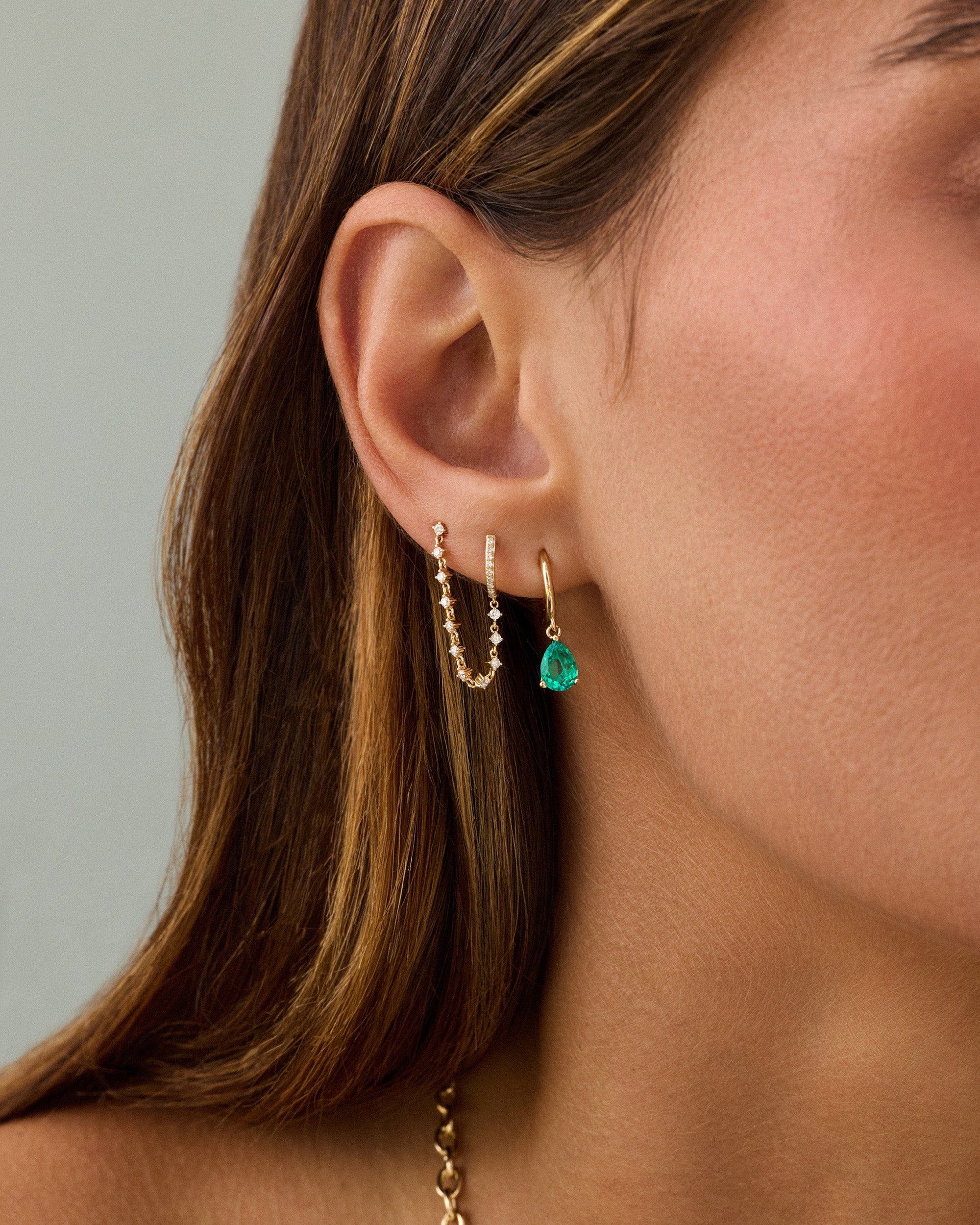 Emerald Pear Drop Huggie Earrings