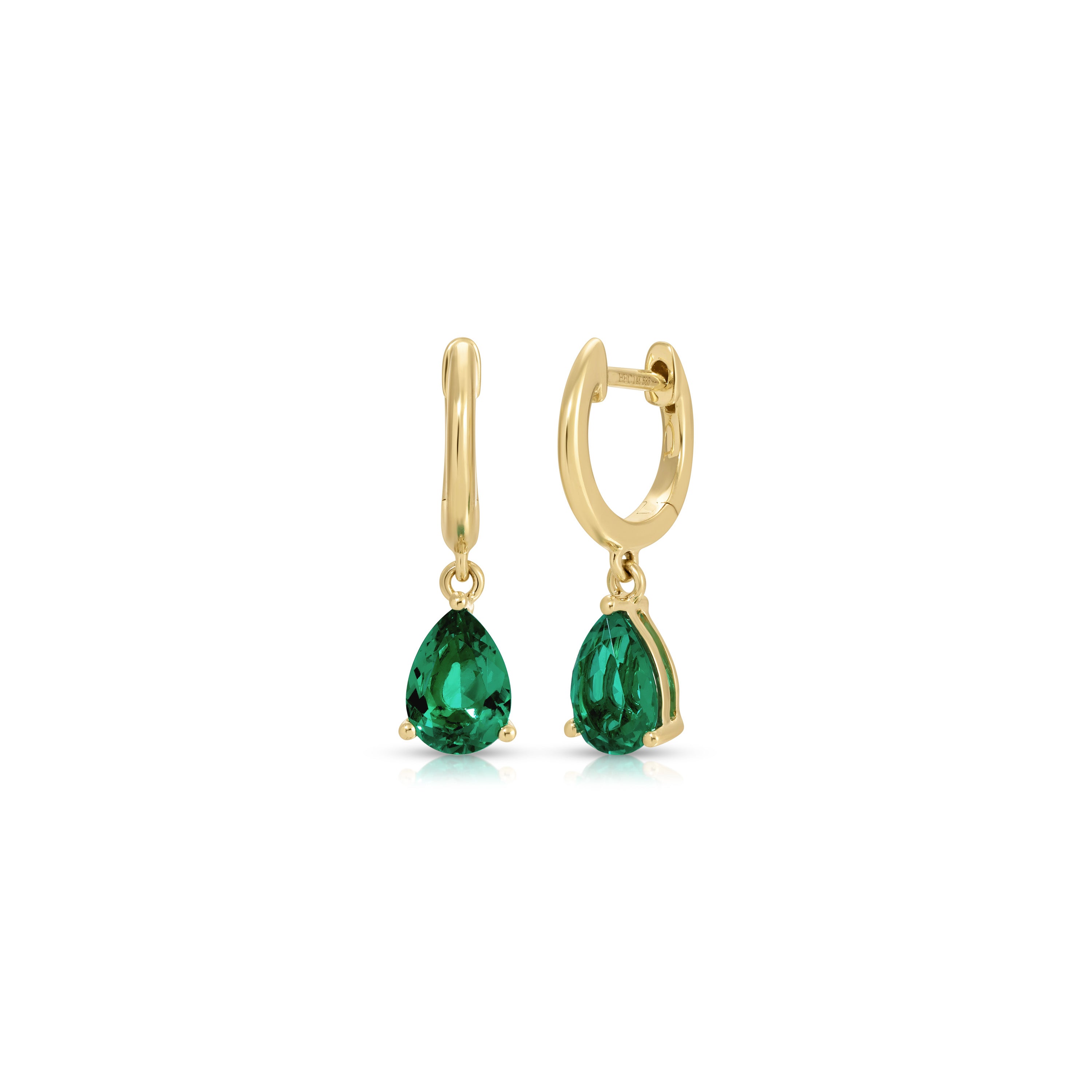 Emerald Pear Drop Huggie Earrings