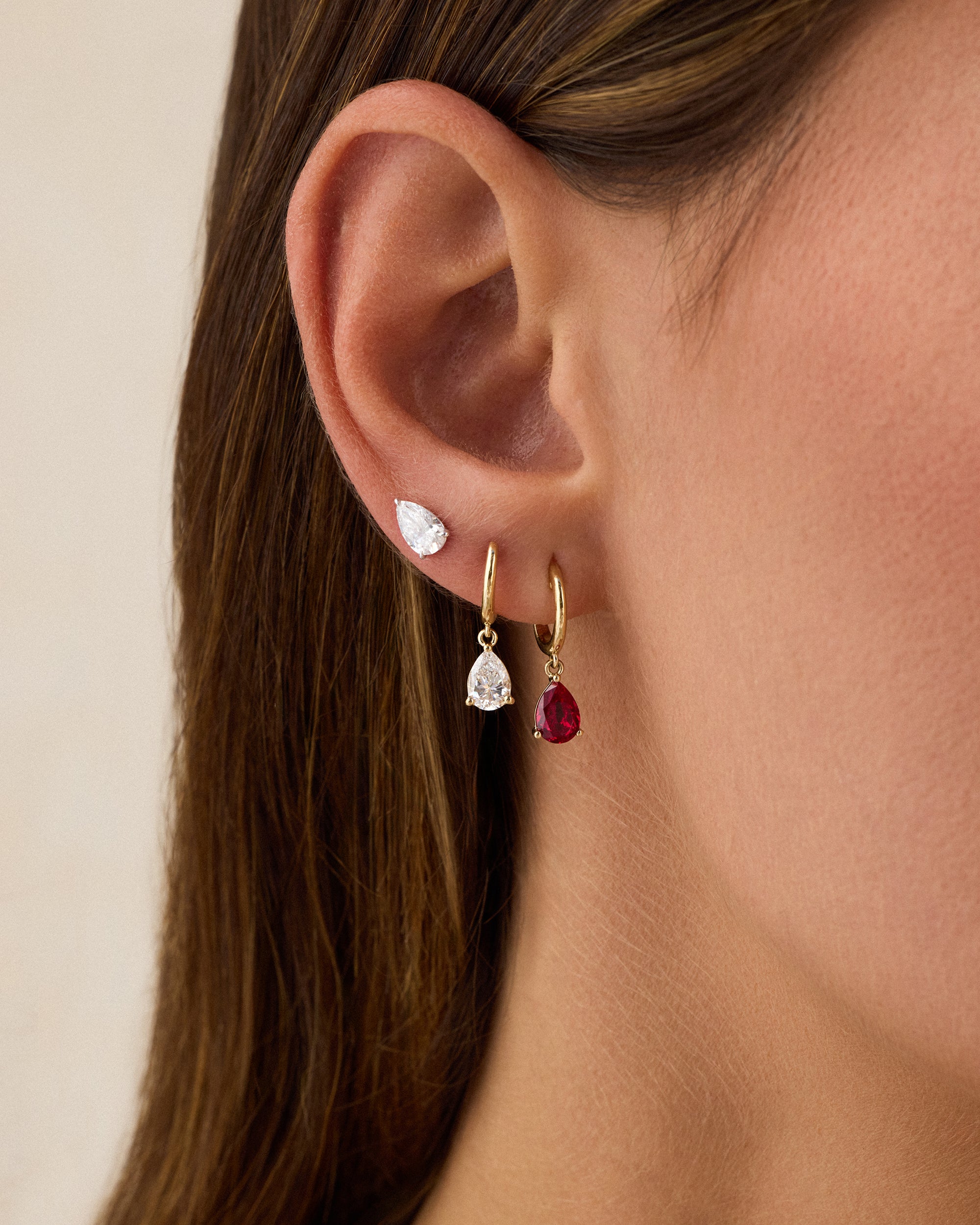 Ruby Pear Drop Huggie Earrings