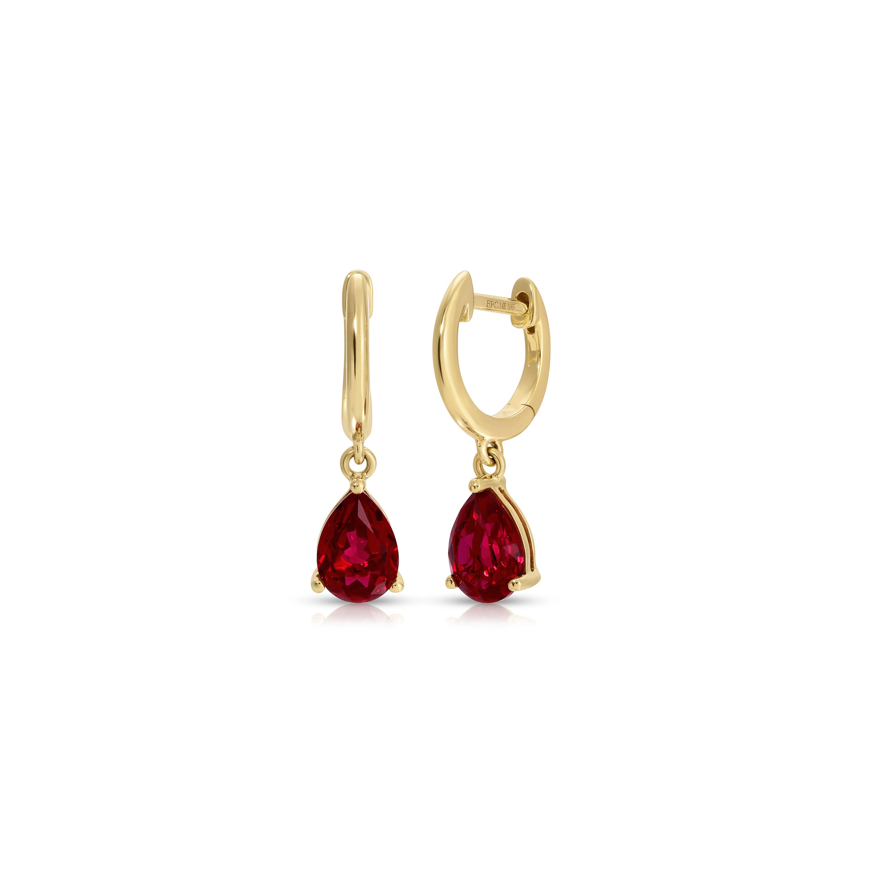 Ruby Pear Drop Huggie Earrings