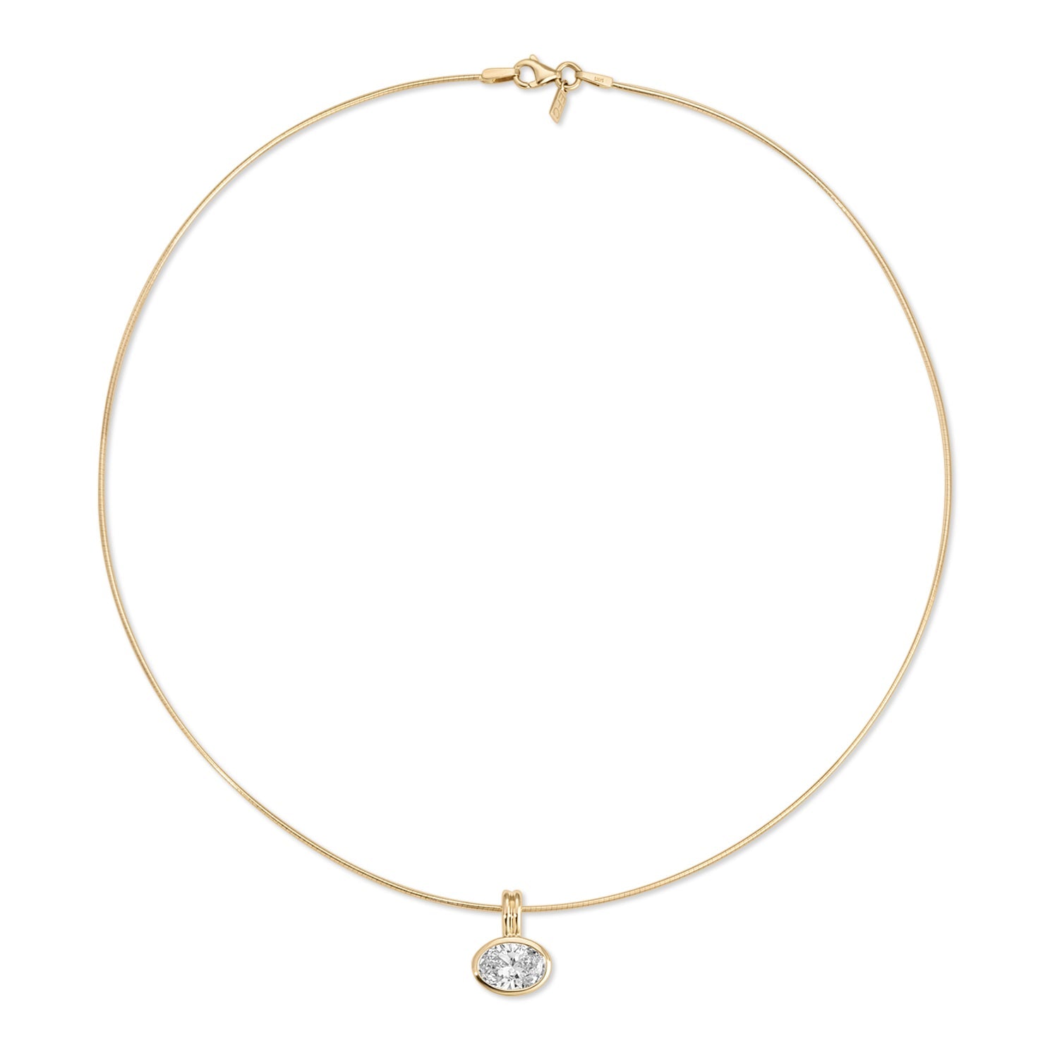 Bezel Set Oval Diamond Omega Necklace