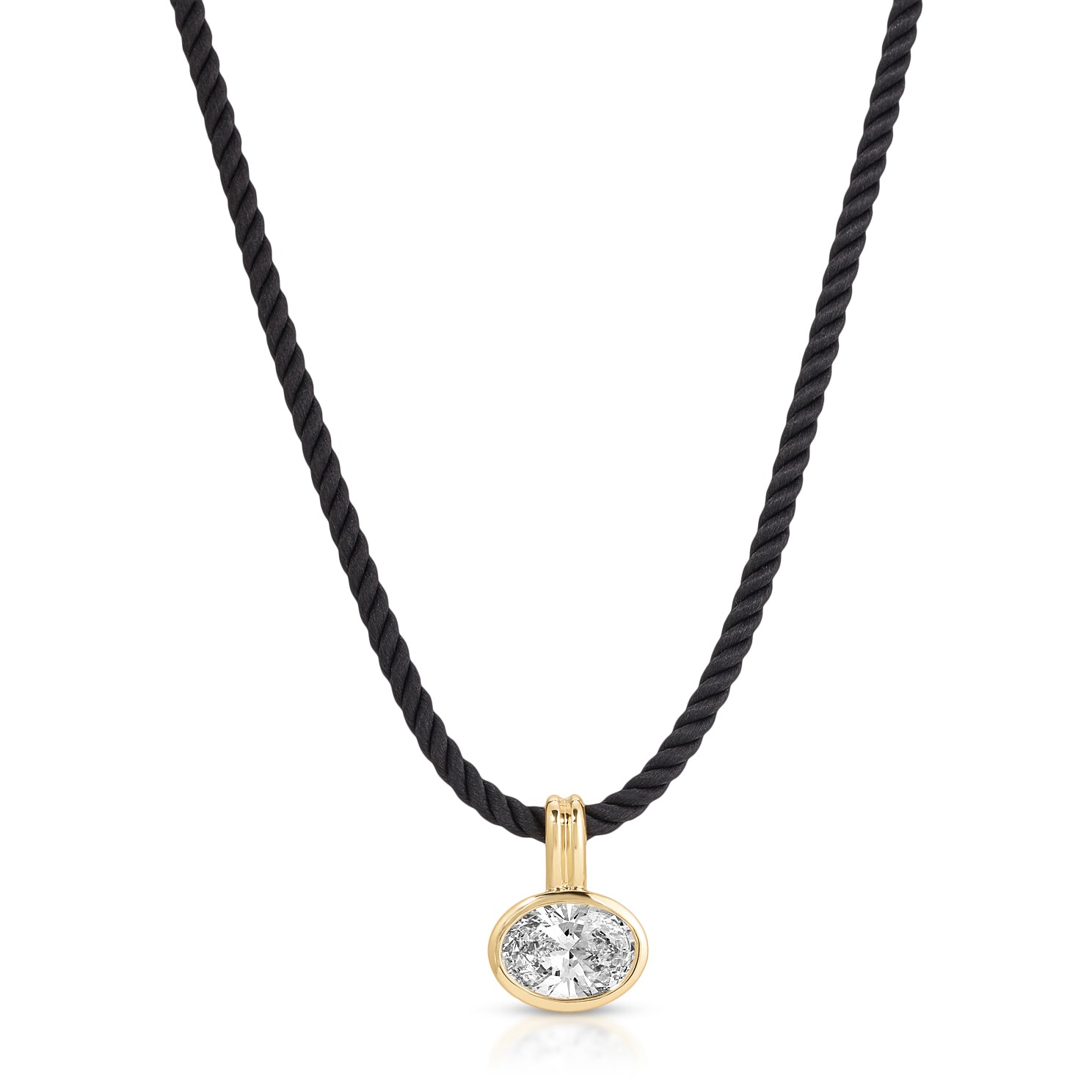 Bezel Set Oval Diamond Twisted Cord Necklace In Midnight