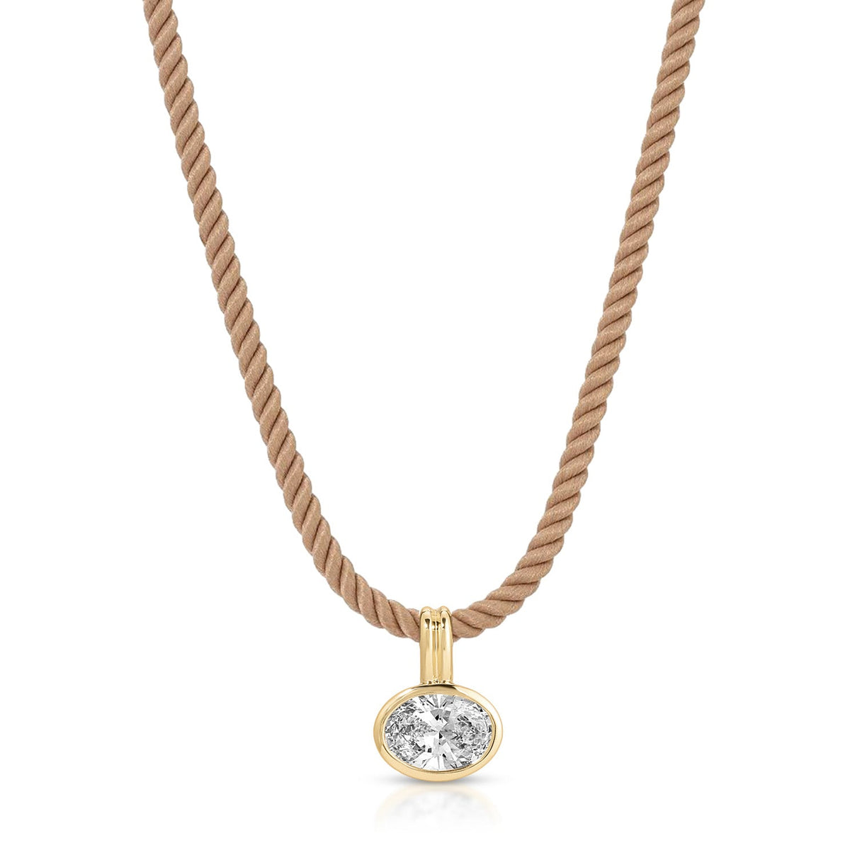 Bezel Set Oval Diamond Twisted Cord Necklace In Sandstone