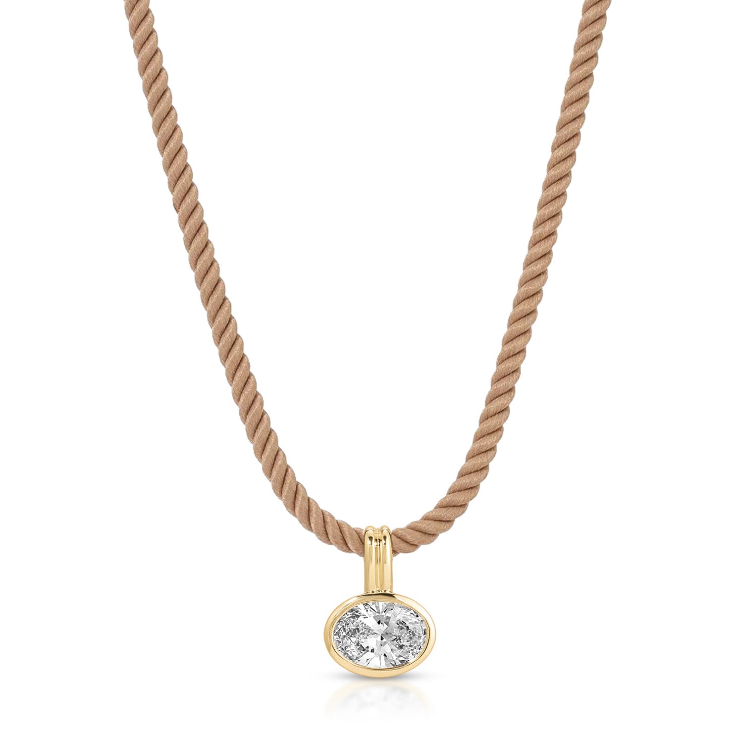 Bezel Set Oval Diamond Twisted Cord Necklace In Sandstone