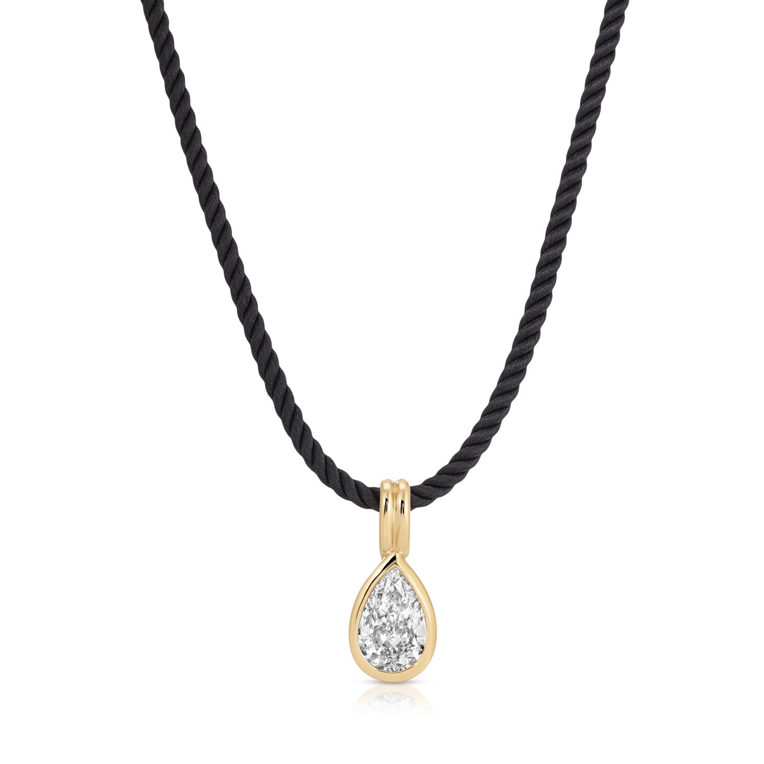 Bezel Set Pear Diamond Twisted Cord Necklace In Midnight