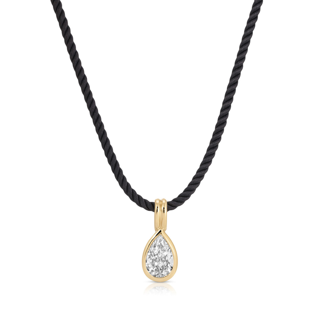Bezel Set Pear Diamond Twisted Cord Necklace In Midnight