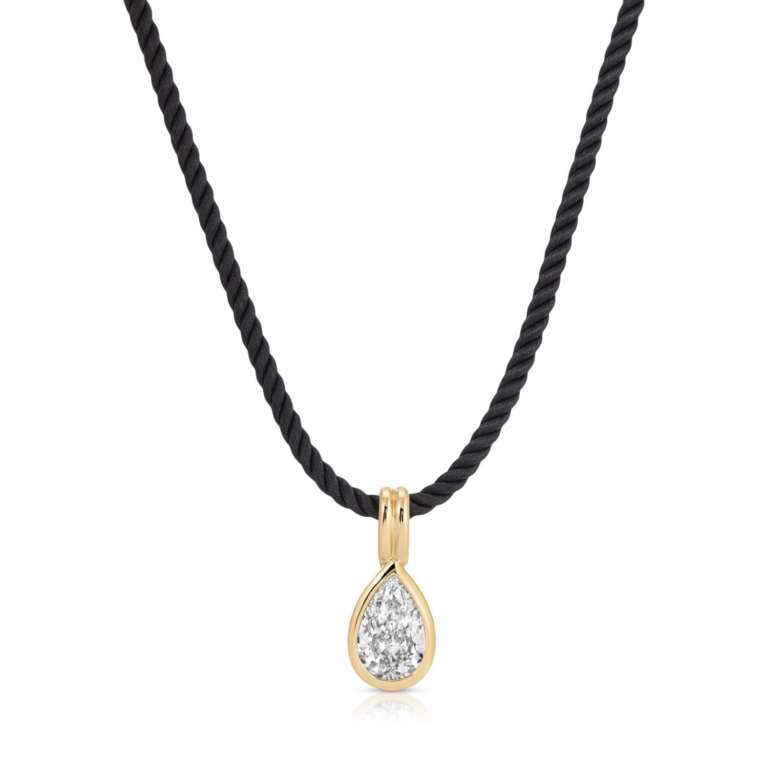 Bezel Set Pear Diamond Twisted Cord Necklace In Midnight