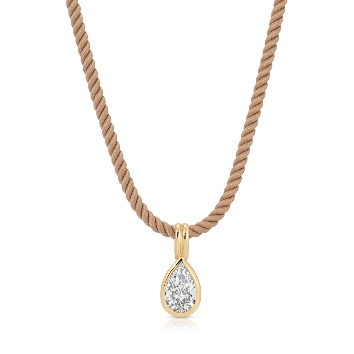 Bezel Set Pear Diamond Twisted Cord Necklace In Sandstone
