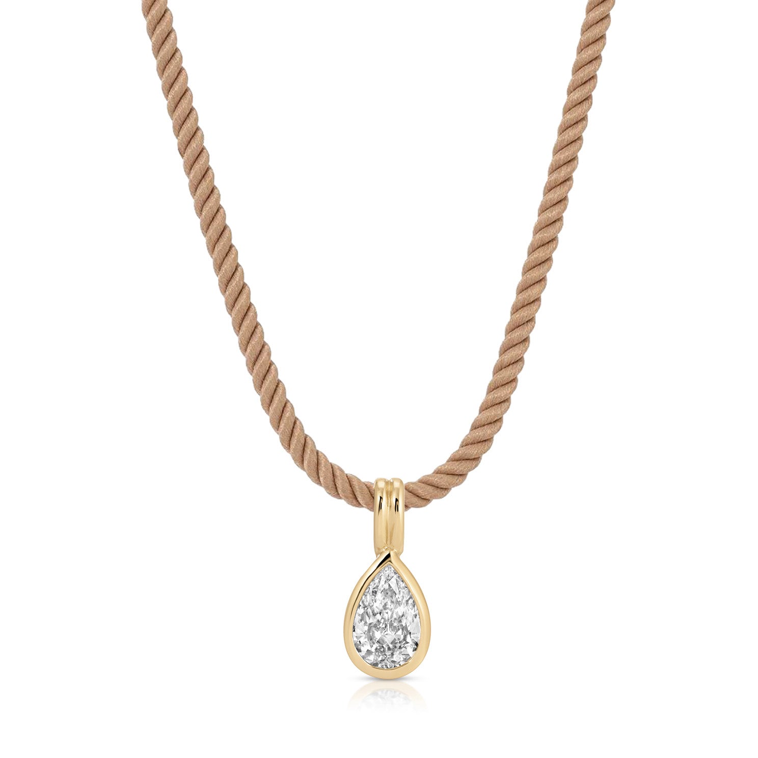 Bezel Set Pear Diamond Twisted Cord Necklace In Sandstone
