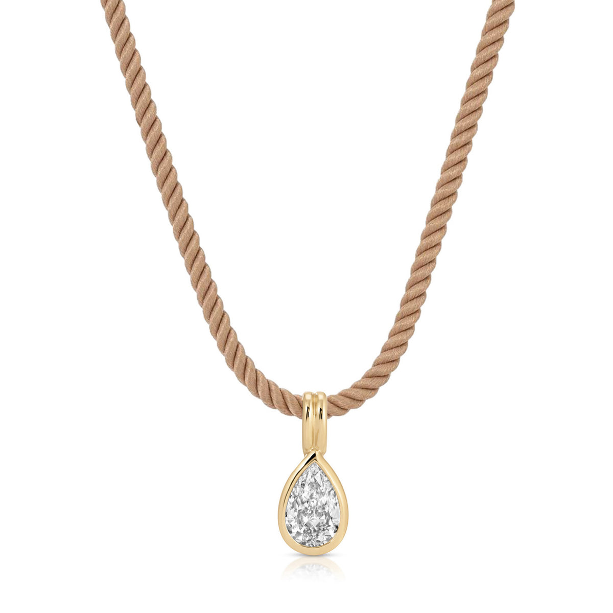 Bezel Set Pear Diamond Twisted Cord Necklace In Sandstone