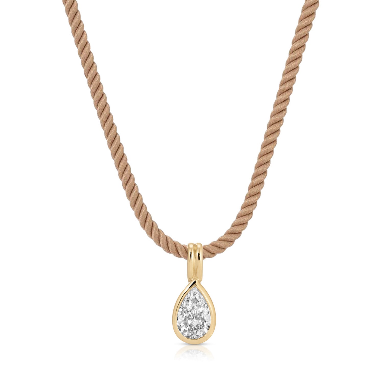 Bezel Set Pear Diamond Twisted Cord Necklace In Sandstone