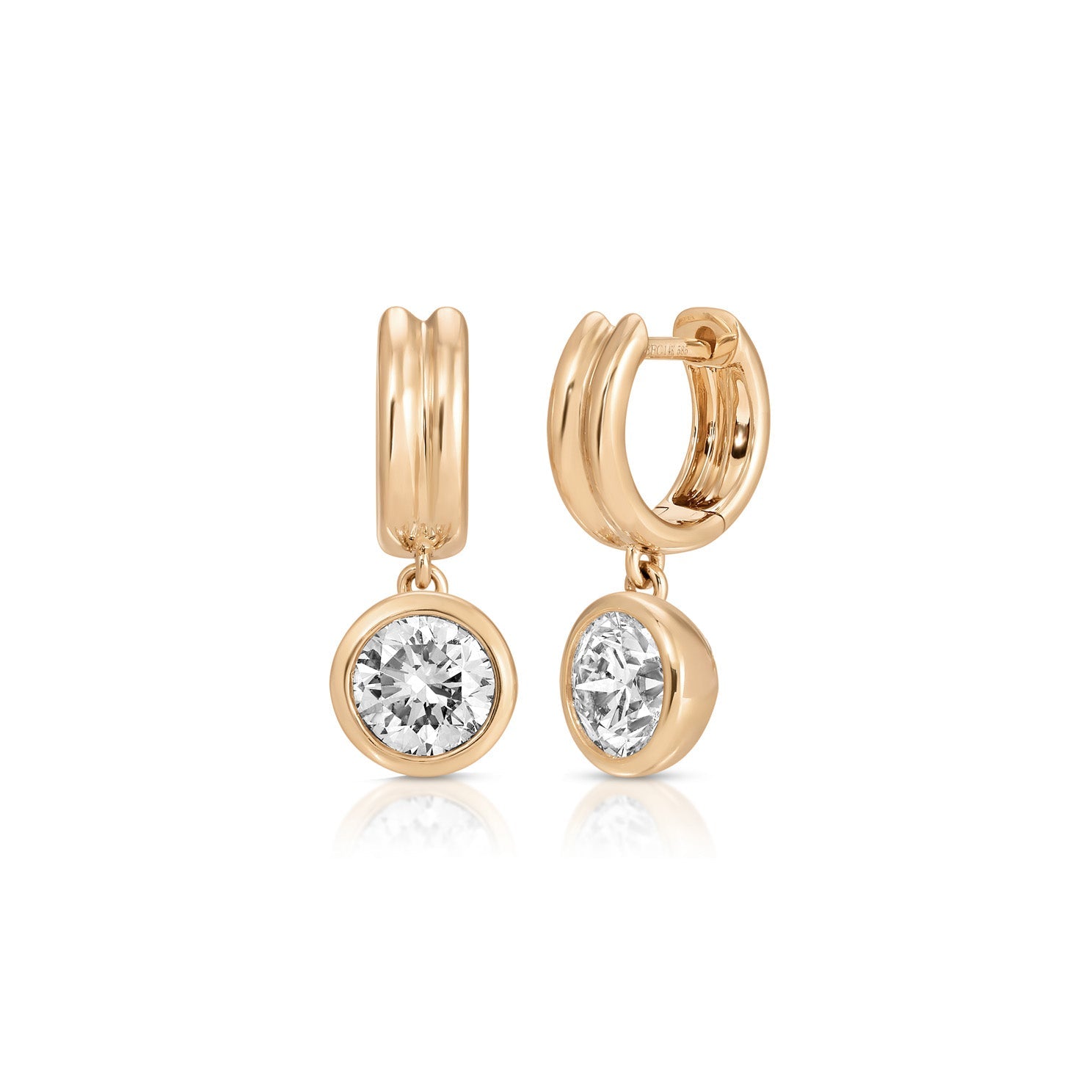 Bezel Set Round Diamond Drop Huggie Earrings