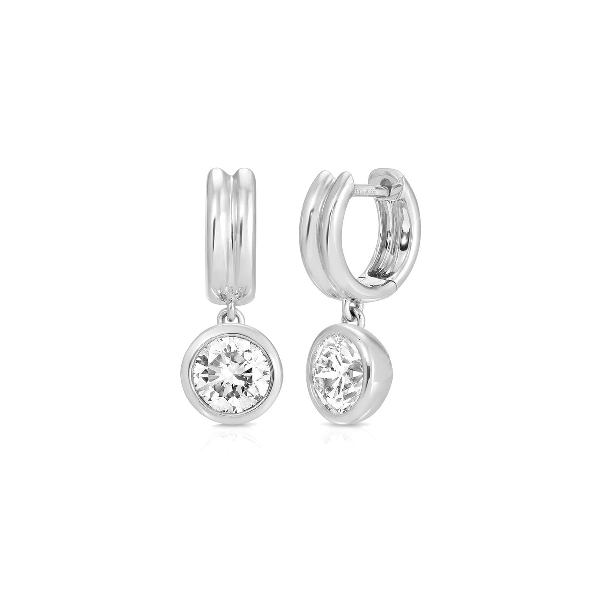 Bezel Set Round Diamond Drop Huggie Earrings