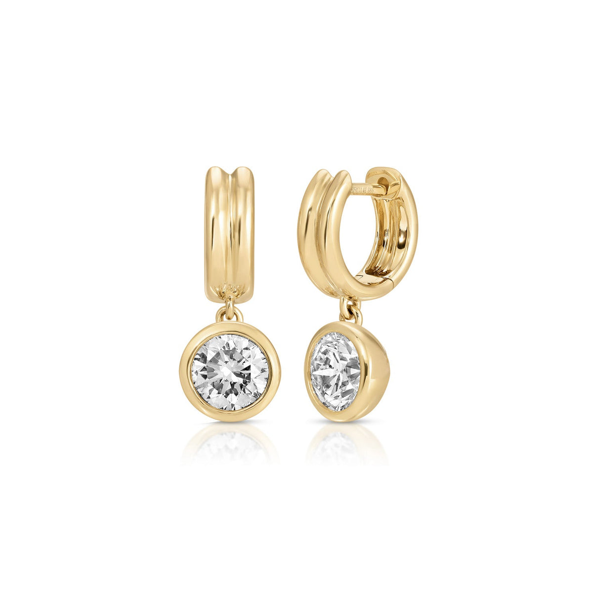 Bezel Set Round Diamond Drop Huggie Earrings